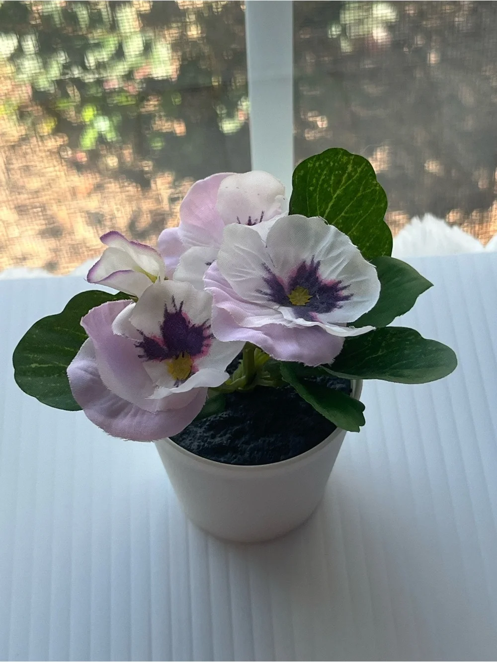 Faux Pansy Flower Plants in Mini Pots Set of 3 Purple Lavender Pink